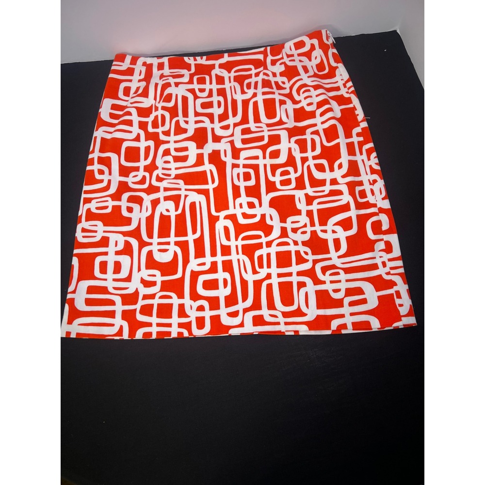 Lesley Evers Orange White Geometric Silk Blend Mini Skirt Small Made in CA